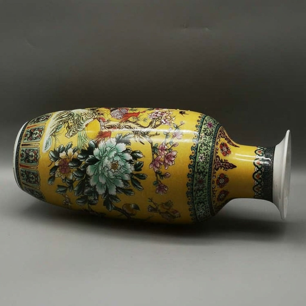 Yellow Porcelain Floral Baluster Vase