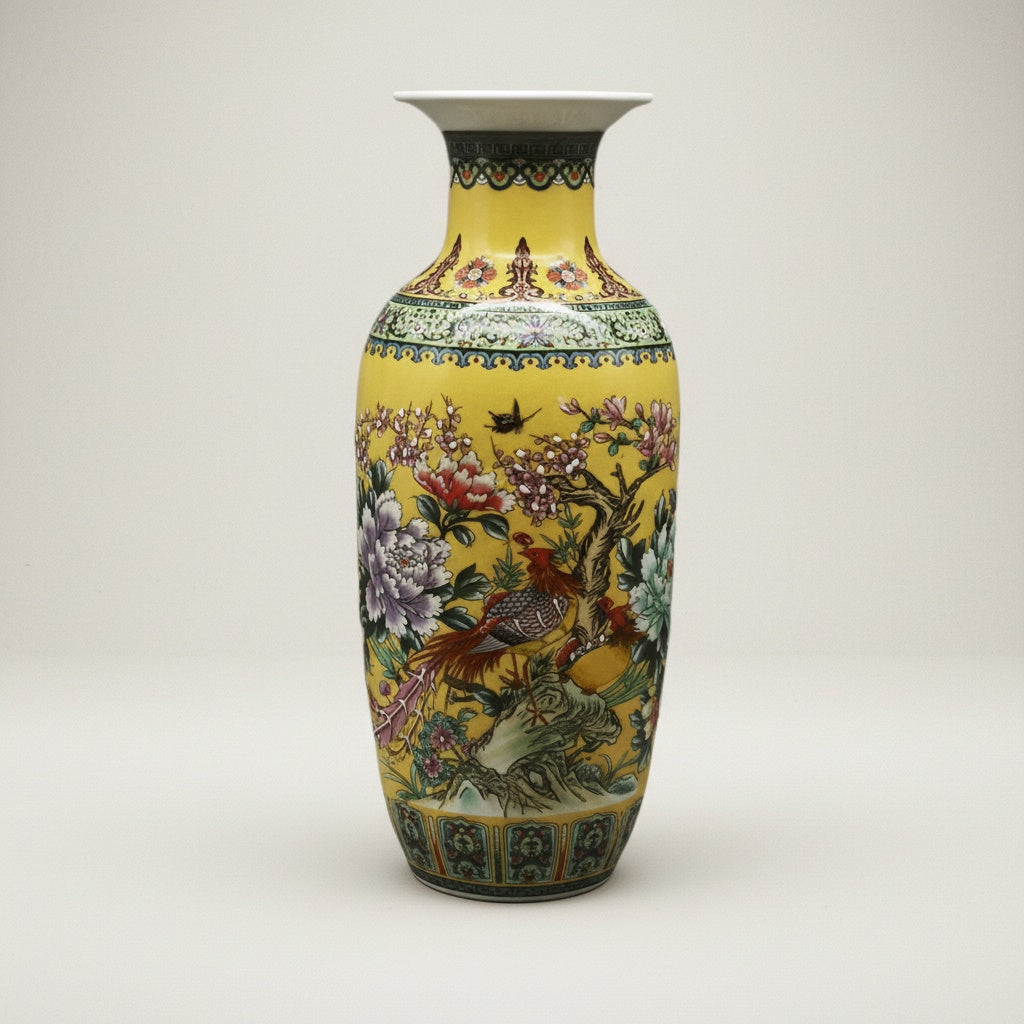 Yellow Porcelain Floral Baluster Vase