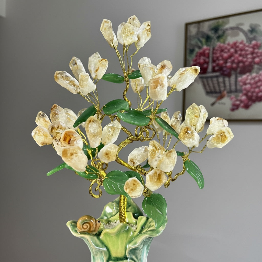 Yellow Quartz & Ceramic Botanical Sculpture
