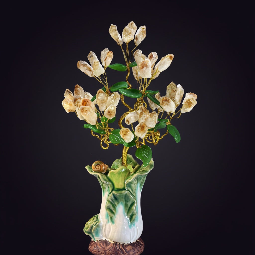 Yellow Quartz & Ceramic Botanical Sculpture