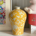 Yellow And White Floral Ceramic Baluster Vase